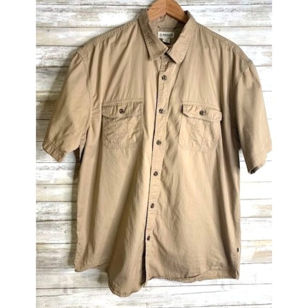Magellan Outdoors Men's Tan Short‎ Sleeve Button Down Shirt XL